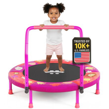 Happin 36'' Mini Trampoline for Toddlers 1-6 Foldable Mini Indoor Trampoline for Kids Play with Adjustable Handle Bar & Safety Pad Indoor & Outdoor
