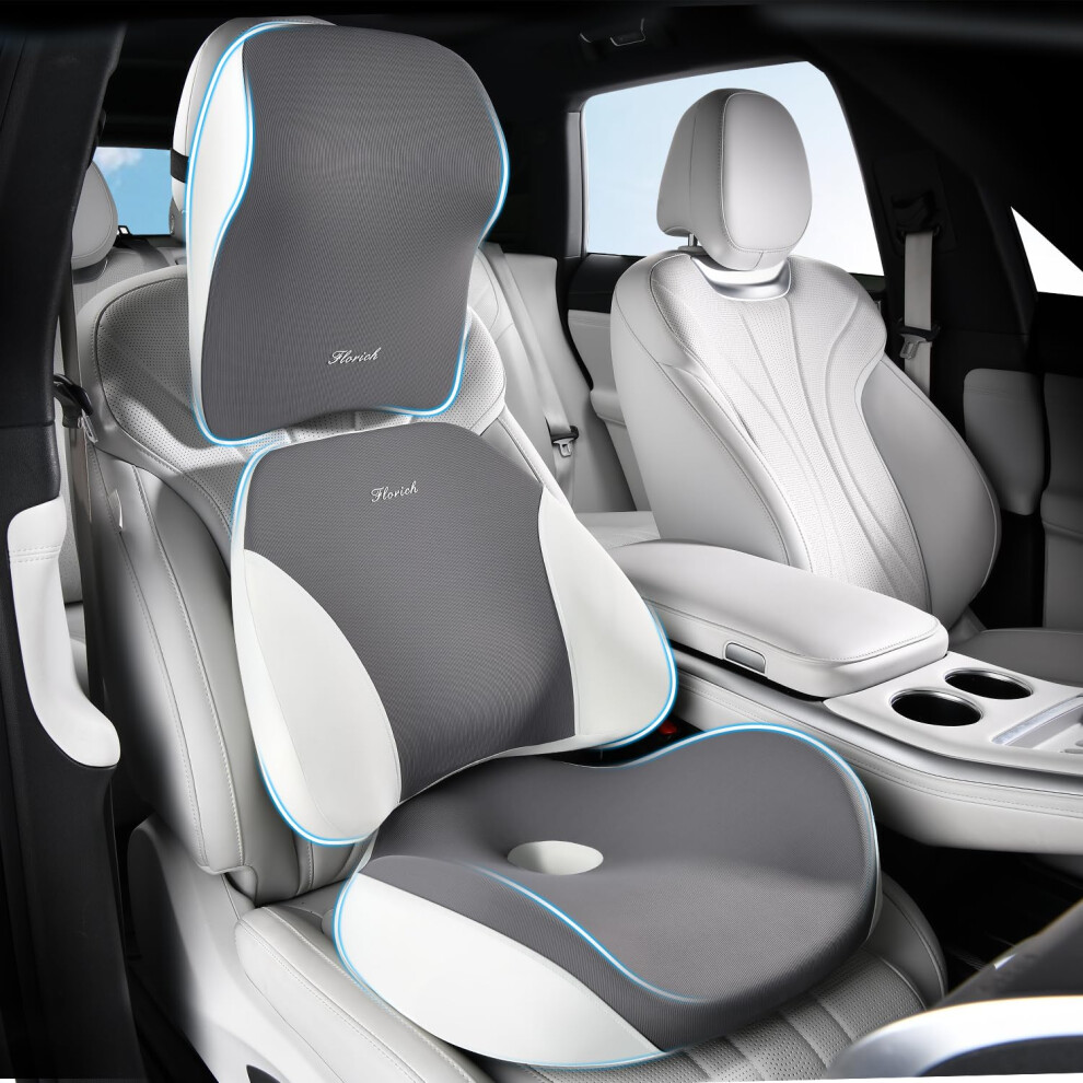 Florich Car Seat Cushion & Lumbar Support Pillow & Car Neck Pillow Ergonomic And 100% Memory Foam Upgraded Larger And Breathable Car Seat Cushion & 768834693668