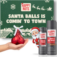 Happy Nuts Holiday Gift Box Kit for Men Comes With Comfort Powder, Body Wash & Christmas Festive Ornament - A Hilarious Stocking Stuffer or White Elep