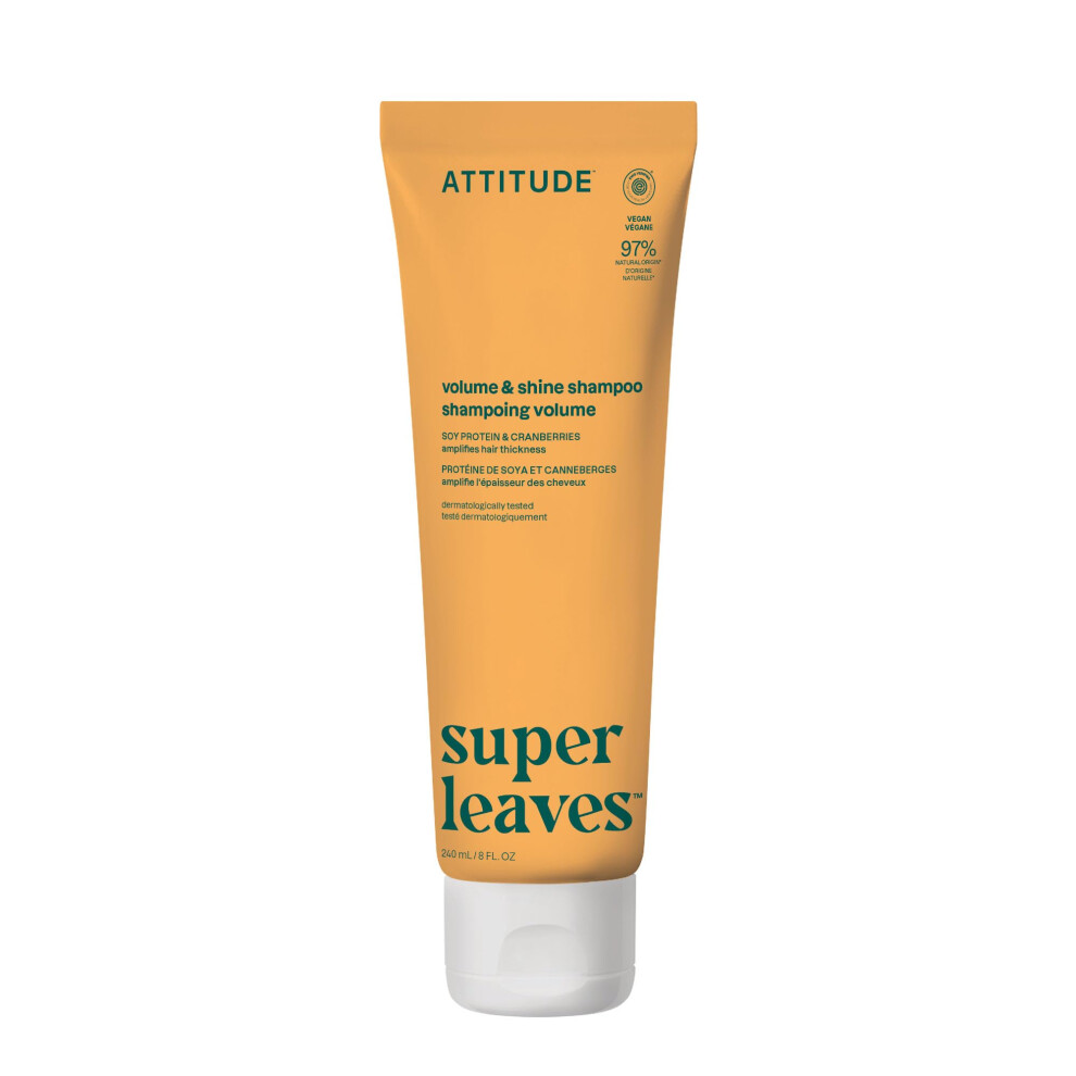 Attitude Volume And Shine Hair Shampoo, Ewg Verified, For Thin Hair, Naturally Derived Ingredients, Vegan, Plant Based, Soy Protein & Cranberries, 8 F