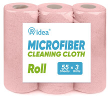 AIDEA Microfiber Cleaning Cloth 165 Sheets 3 Roll Pink Microfiber Towels for Cars Shop Towels Shop Rags Washable Cleaning Rags Reusable Paper Tow