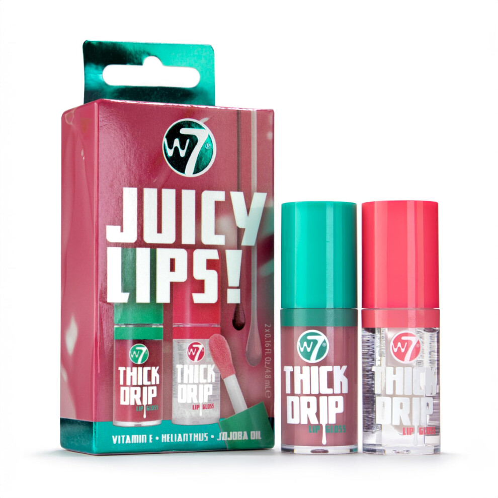 W7 Juicy Lips! Thick Drip Lip Gloss Duo Gift Set - Too Close & In The - Hydrating Glossy Lip Glosses - Stocking Stuffer Clear