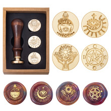 Wiccan voks segl stempels?t Pagan Pentagram M?nefaser Forseglingsstempelhoved Vintage Evil Eye Triple Moon Pentacle og Solflaske m?nsters?t med g