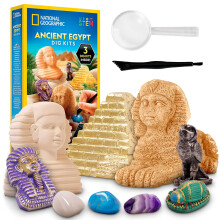 National Geographic Ancient Egypt Grave Kit - Indeholder Pyramide Sphinx & Farao-formede graveklodser med ?gte ?delsten og replika artefakter ark