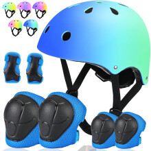 Comforhous kleurverloop kinderfietshelm en -pads Verstelbare helm voor kinderen Beschermende uitrusting met elleboog-kniebeschermers Polsbeschermers