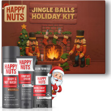 HAPPY NUTS Personal Care Holiday Kit - Gift Box for Men with Comfort Cream, Hydrating Body Wash & Whole Body Deodorant - Hilarious Stocking Stuffer or
