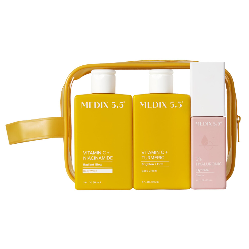 Medix 5.5 Cream Medix Vitamin C + Wash + Hyaluronic Acid Serum 3Pc Travel Kit Skin Care Set - Vitamin C Body Lotion & Body Wash + 3% Hyaluronic Serum Skincare