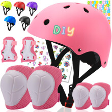 Bequemer Kinder-Fahrradhelm und Polster mit Farbverlauf, verstellbarer Helm fr Kinder, Schutzausrstungsset mit Ellenbogen-Knieschtzern, Handge