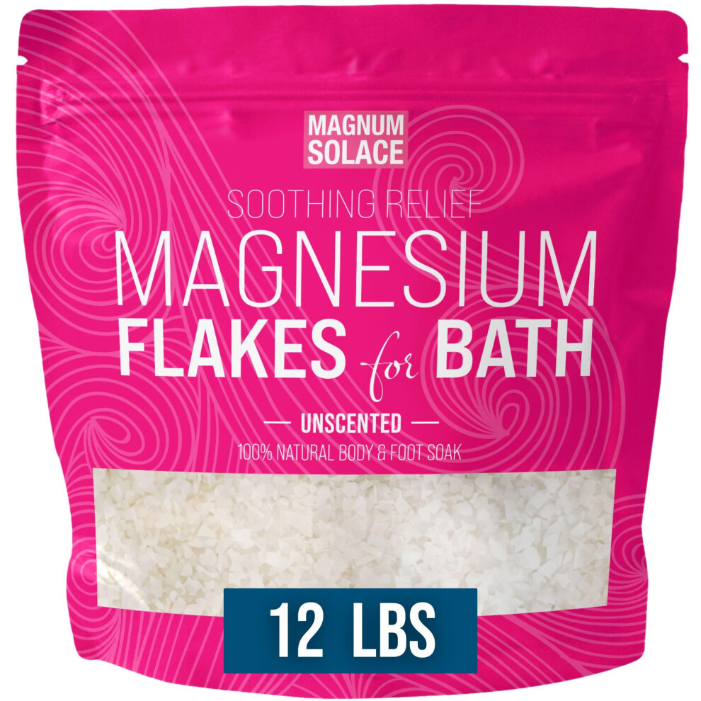 Magnum Solace Magnesium Flakes For Bath - Magnesium Chloride Flakes Organic Pure - Unscented 12 Lbs