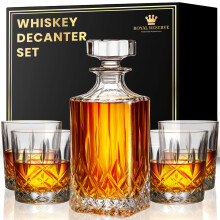 Sada karafy na whisky od Royal Reserve - Crystal Liquor Bourbon Decanter 24oz 700ml se 4 sklenickami v magnetick krabicce - Drky pro mue