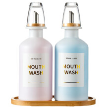 MUVEKA Munvattenbehllare i glas fr badrum 11,8 oz Munvattenhllare med piper av stianfritt stl Munvattenkaraff med bambuhllare Pfyllningsbar