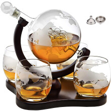 Whisky Decanter Globe Set se 4 leptanmi glbusy Sklenice na whisky Drky pro mue Tta manel Mancave - na alkohol Bourbon Scotch Vodka - 850 ml