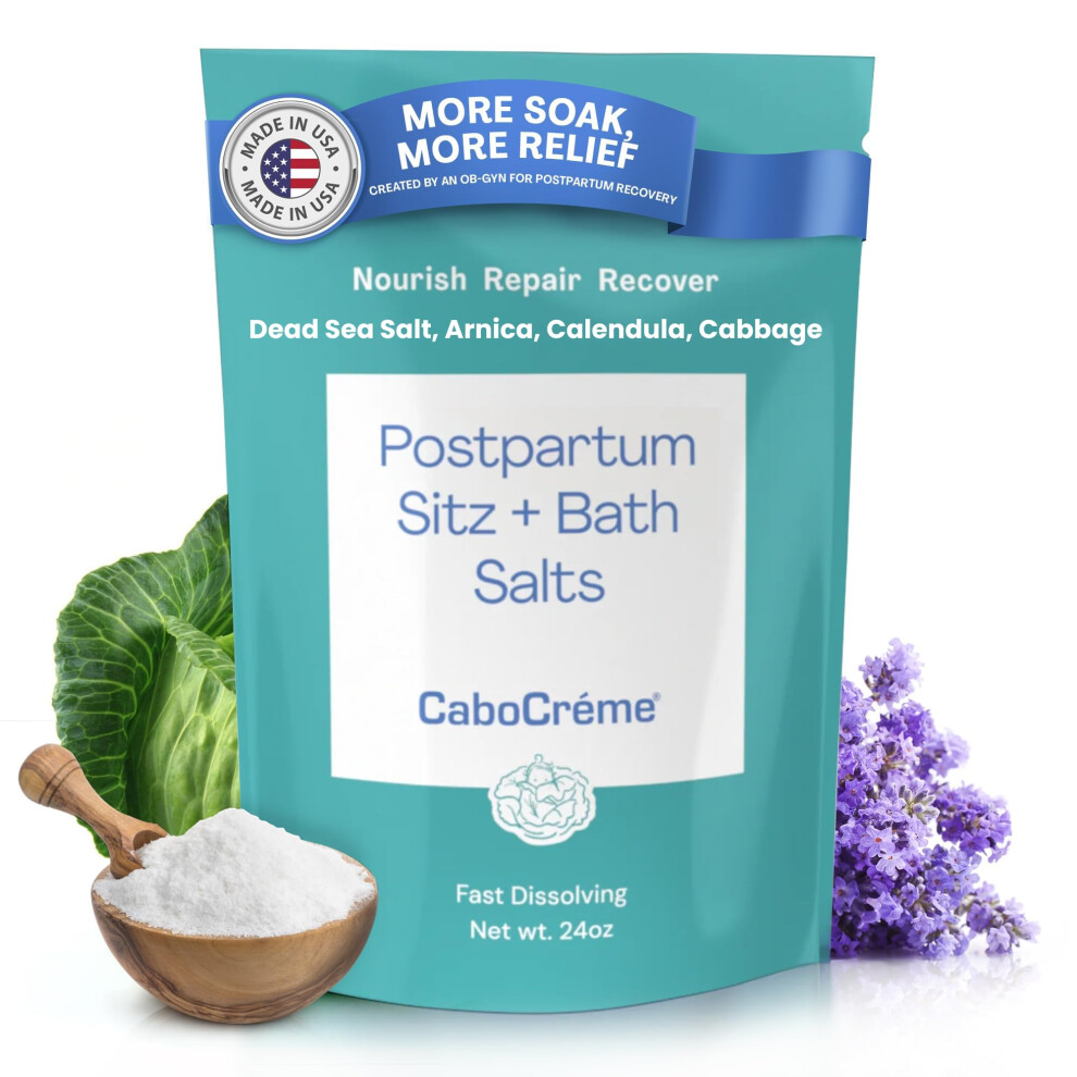 Cabocreme Cabocr?Me Postpartum Sitz + Bath Salts - 24Oz - Postpartum Bath Soak For Perineal Care Healing Tears Swelling & Hemorrhoids - Dead Sea Salt With Ma