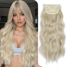 4er Set Dicke Haarteile Clip-in Synthetische Haarverlängerungen 20 Inch Wellig Platinblond Mischlichtblond