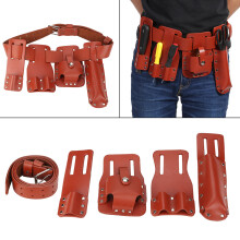 5-in-1 Leder-Werkzeuggürtel-Tasche mit 4 beweglichen Haltern, Dunkelrot