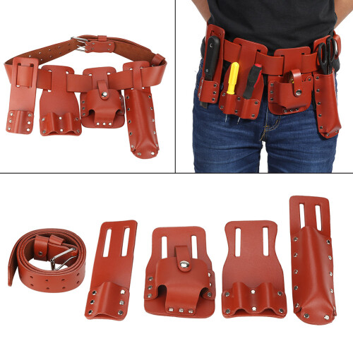 5in1 Leather Tool Pouch with 4 Movable Holders for Scaffolding and Construction