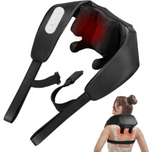 BIBIRE Nakkemassageapparat med varme Tr?dl?s Shiatsu Dybtv?vsskuldermassageapparat med 6 ?lteknuder til ryghals Ben Muskelaflastningsgave til m?n
