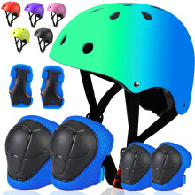Comforhous kleurverloop kinderfietshelm en -pads Verstelbare helm voor kinderen Beschermende uitrusting met elleboog-kniebeschermers Polsbeschermers