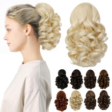 Cephermer Ponytail Extension, 9" Klammer in Kurz Lockigen Wellenponytails für Frauen Platinblond