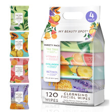 My Beauty Spot 4 Pack Face Cleansing Wipes for Women - Makeup Remover Wipes with Tea Tree, Vitamin C, Collagen, Retinol - 120 Pcs Face Cleansing
