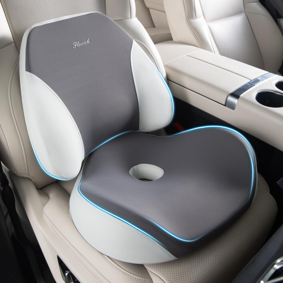 Florich Lumbar Support Pillow And Car Seat Cushion For Driving Car Office Chair Memory Foam Back Support Pillow And Office Seat Chair Cushion For Sc 768834693651