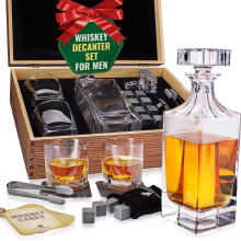 Whisky Decanter Drkov sada od Royal Reserve - Liquor Bourbon Decanter 24 oz 750 ml s brlemi Chilling Stones Podnosy a Tong - Whisky Drky pro mue