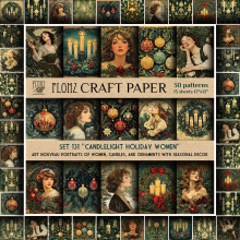 FLONZ Scrapbook-Papier (30 Muster 12""x12"") Candlelight Holiday Women ~ Jugendstilportrts von Frauenkerzen und Ornamenten mit saisonalem Dekor un