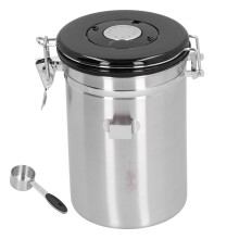 Contenitore per chicchi di caffè in acciaio inox, ermetico, con indicatore di data e misurino. Adatto al contatto con gli alimenti, per uso in