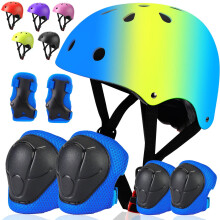Comforhous kleurverloop kinderfietshelm en -pads Verstelbare helm voor kinderen Beschermende uitrusting met elleboog-kniebeschermers Polsbeschermers