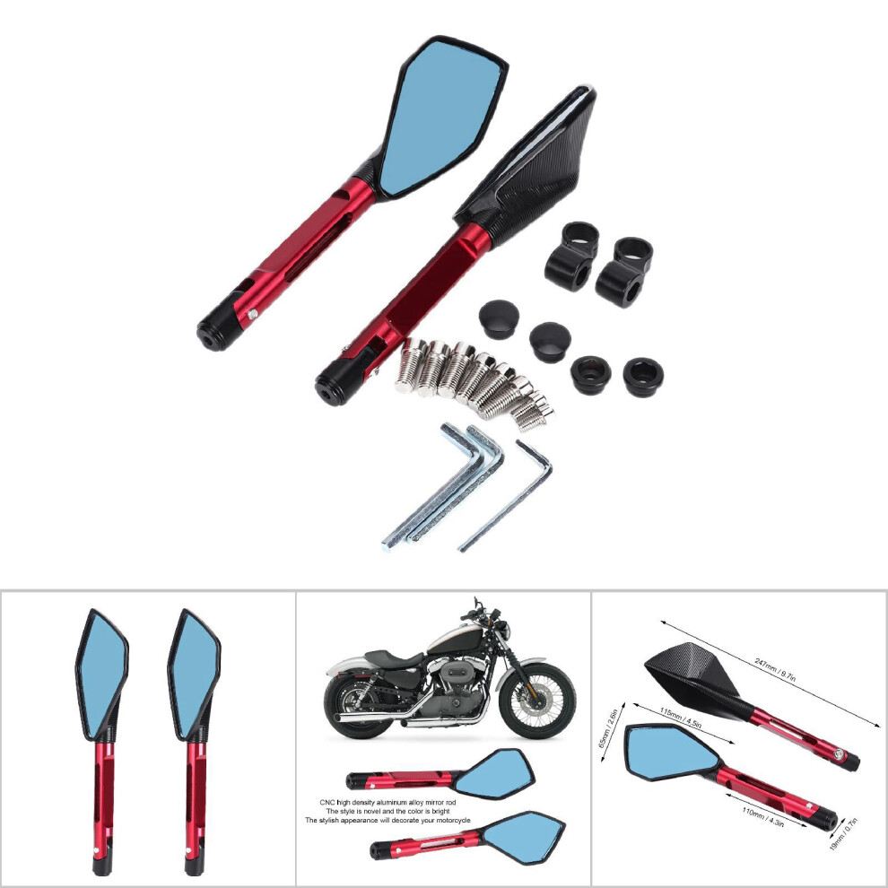 Motorcycle Rearview Mirror Pair Cnc Aluminum 9.7In 4.5X2.6in Red 7901362485302