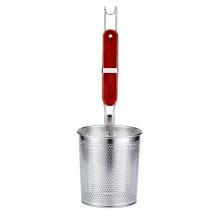 Edelstahl-Sieb, feinmaschiger Nudelkorb für schnelles Abtropfen, vielseitiges Küchenutensil, Holzgriff mit Haken, Mikroperforationen,