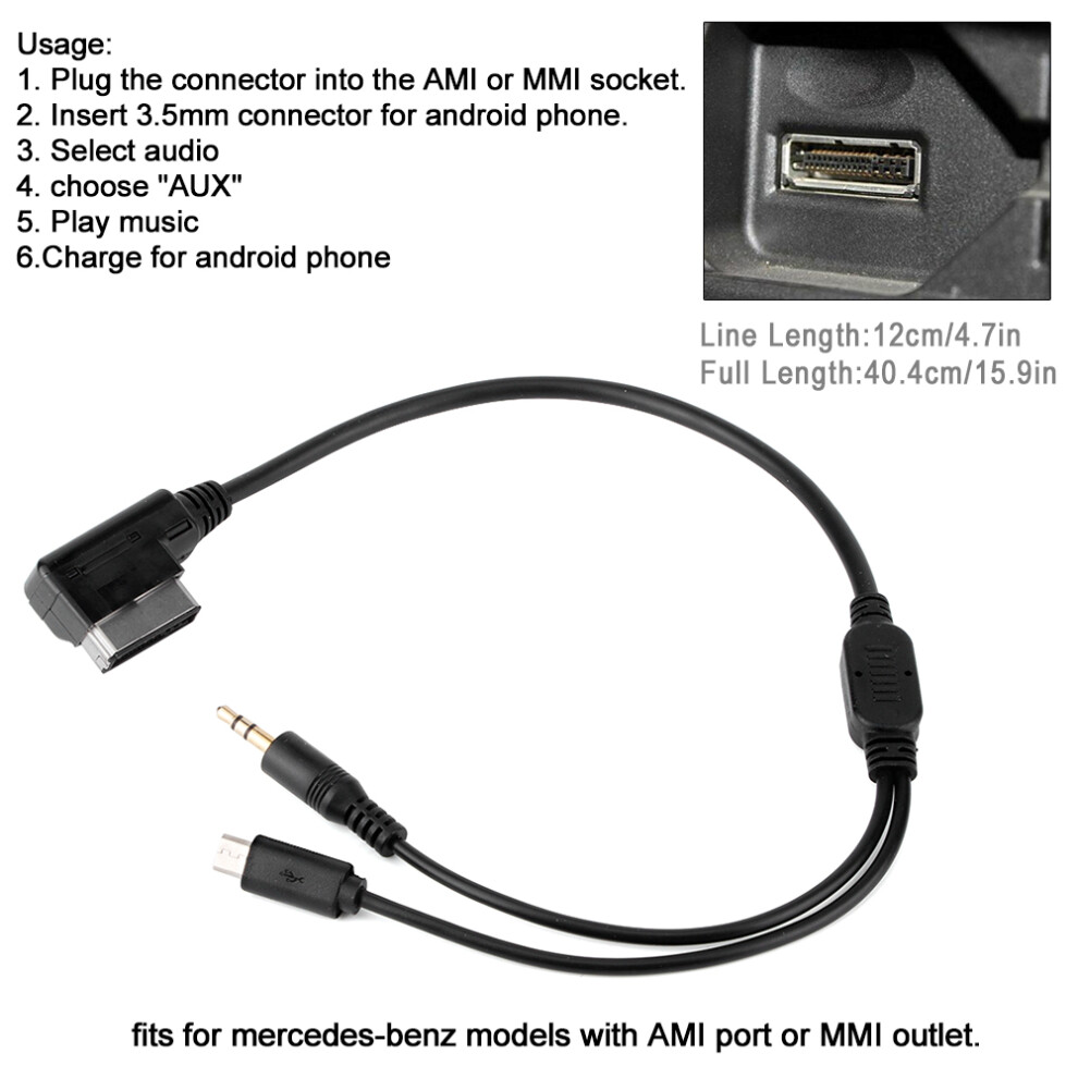 3.5Mm Aux Charging Cable 12Cm Black For Mercedes Mmi Interface 7891362485917