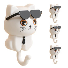 Cute Cat Key Hooks, 4Pcs Cartoon Pet Wall Hooks Self-Adhesive Cat Wall Organizers for Key, Bag, Hat, Towel, Coats, Hat White