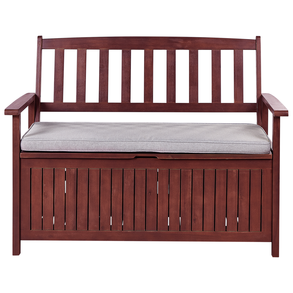 Garden Bench with Cushion SOVANA 120 cm with Storage Acacia Wood Light Grey-image-OPC-PDHYDJD-NEW
