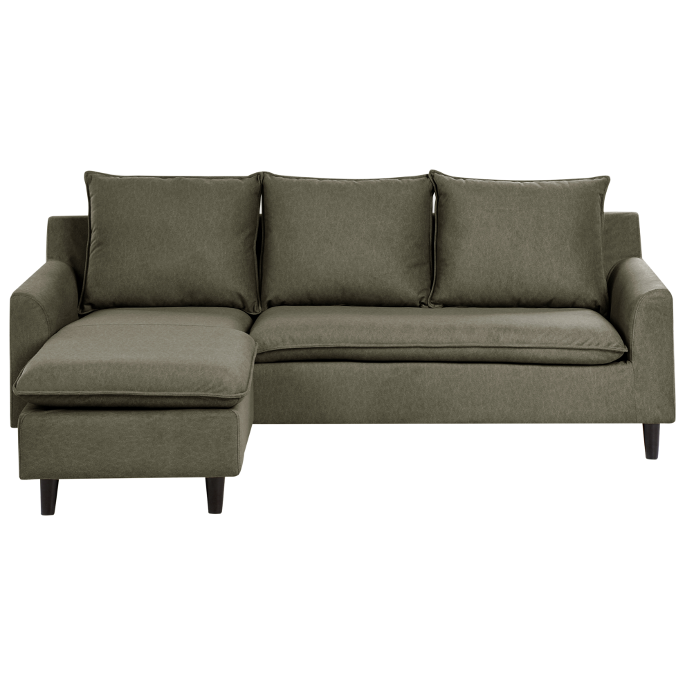 Corner Sofa 3 Seater ELVENES Fabric Dark Green Right Hand-image-OPC-PHF8BGP-NEW