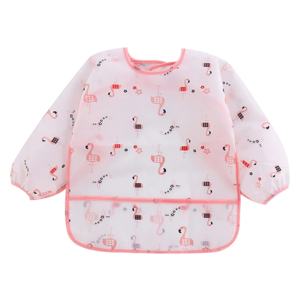 Bib for Boys and Girls Long Sleeve Apron Cartoon Flamingo Design for Painting and Eating for Years Old