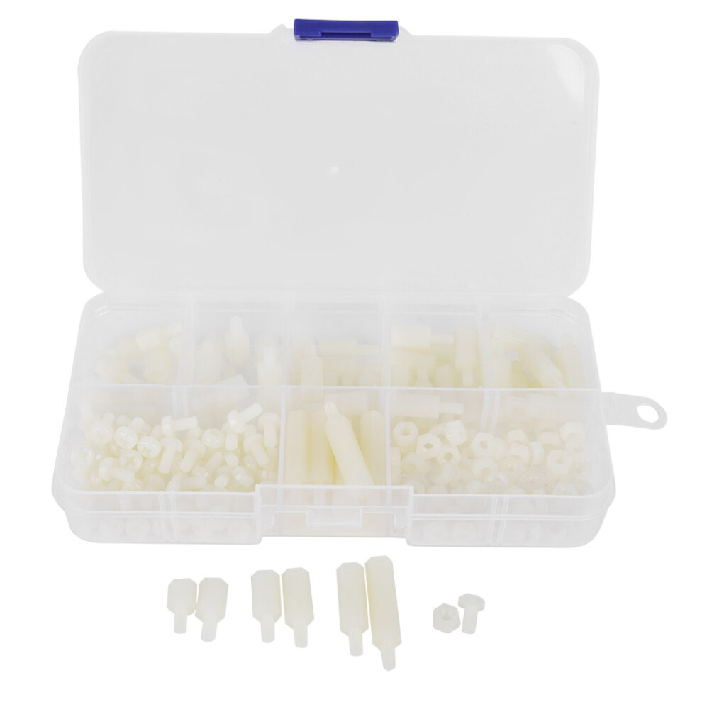 180Pcs M3 Nylon Screw Nut Standoff Assortment Kit, White 4241362498548