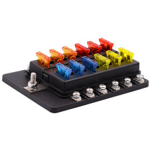 12-Poliger Sicherungskasten mit LED-Anzeige, wasserdichter Deckel, 30A, Schwarz