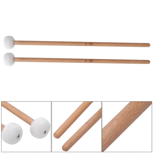 2Pcs White Felt Drum Mallet Hammer for Timpani Snare Drum 1