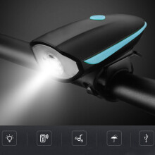 Robuste blaue USB-Fahrradfrontlampe mit Hupe, einfache Installation & hohe Helligkeit