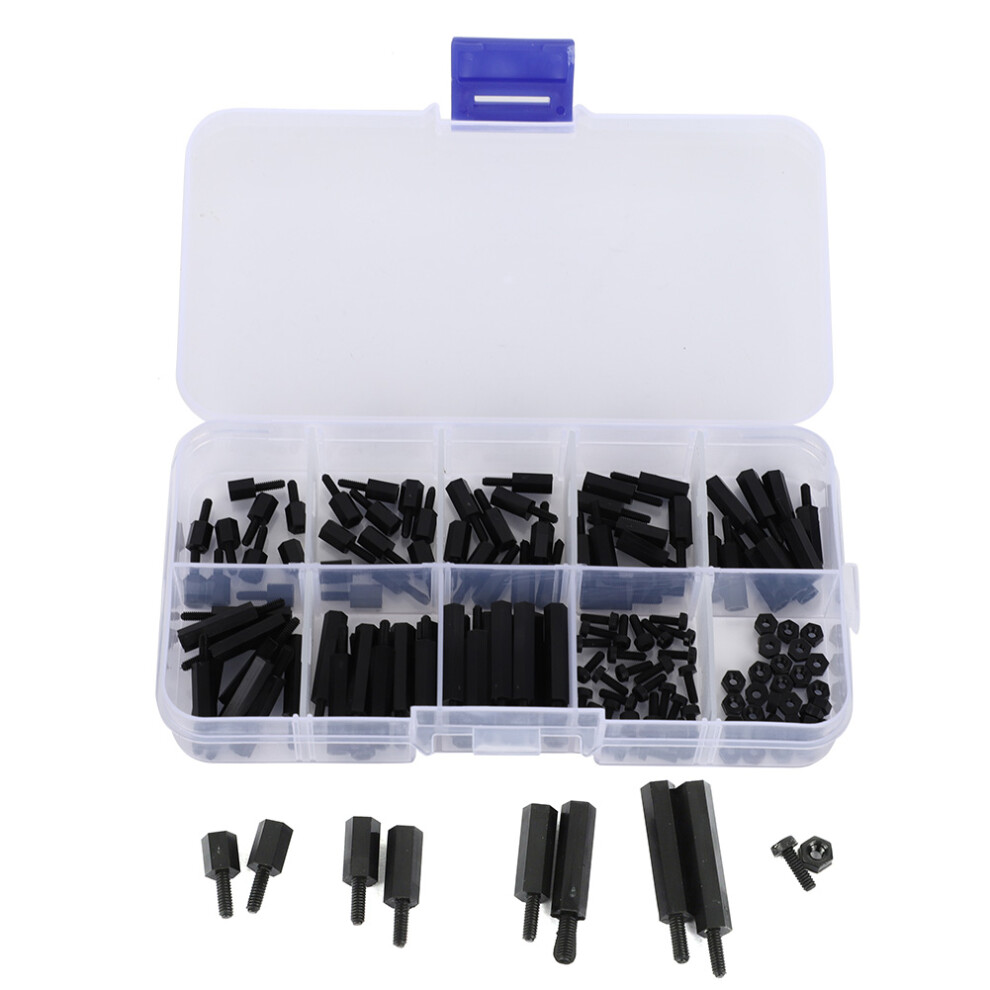 140Pcs M2 Nylon Screw Nut Standoff Kit, Black, Assorted Sizes 9311362501694