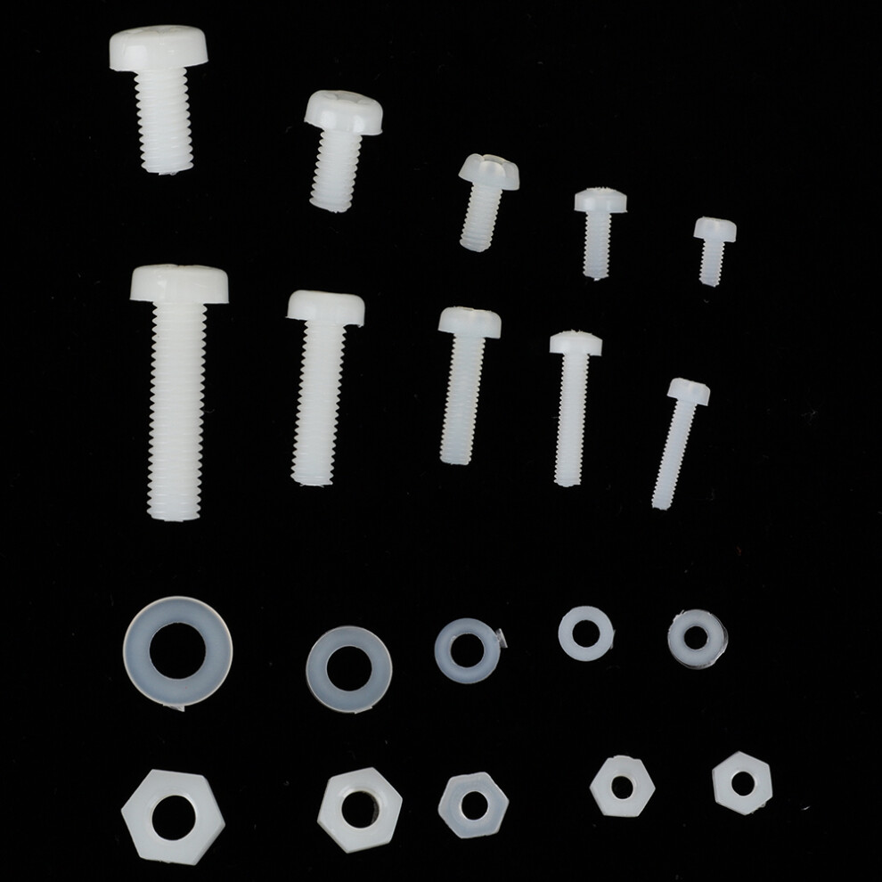270Pcs Nylon Screw Nut Washer Kit M2-M5 Assortment Hardware White 5091362501750