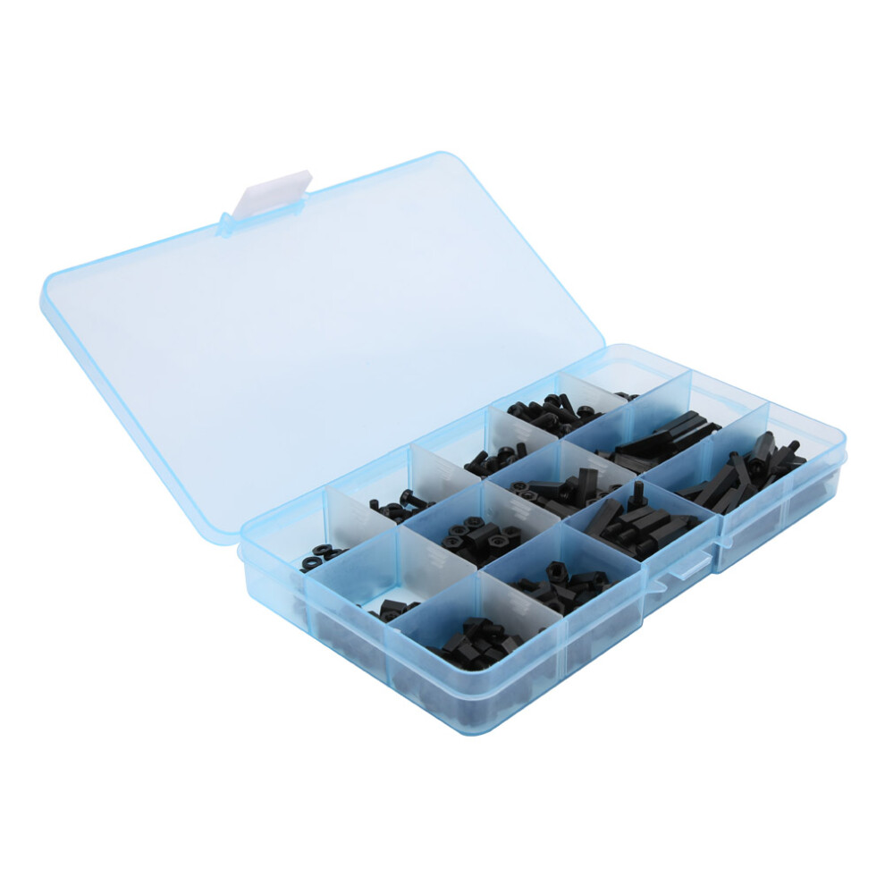 310Pcs M3 Black Nylon Screw Nut Washer Standoff Assortment Kit 3571362501766