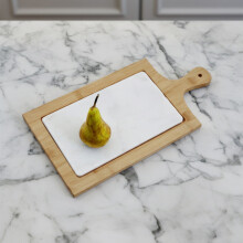 Elegant White Marble And Bamboo Cheese Board, Versatile Chopping Board, Stylish Chopping Board For Kitchen