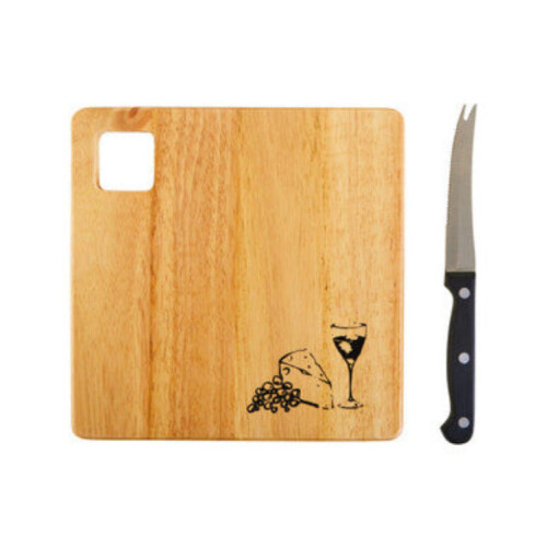 Rubberwood Cheese Board And Knife Set 2