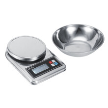 Balanza de cocina de acero inoxidable, con funciones de báscula digital programable, fácil limpieza y función de tara para una higiene óptima.