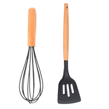 Gesundes Küchenutensil, kratzfestes Silikon-Schneebesen-Set mit Holzgriff zum Pürieren, hitzebeständig und leicht zu reinigen, ideal für N