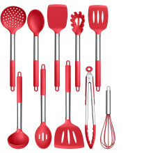 Set de ustensile de gătit din silicon antiaderent, negru, 10 piese, rezistente la căldură, cu mânere anti-opărire, sigure pentru mașina de