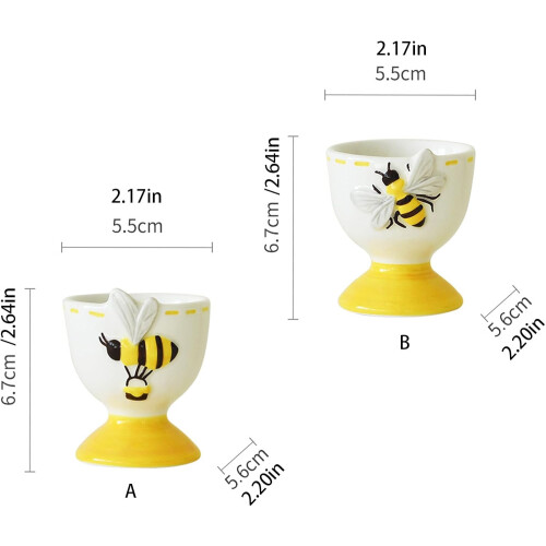 2 Piece Elegant Ceramic Eggs Cup Tray With Bees Embossing Pattern Spring Kitchen Breakfast Tableware Dining Table Decors Ceramic Tableware 2