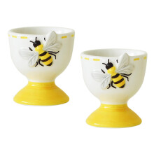 2Pc Ceramic Eggs Cup With Bees Embossed Pattern Eggs Holder Tray Kitchenwares Spring Home Decoration Breakfast Tableware Ceramic Tableware